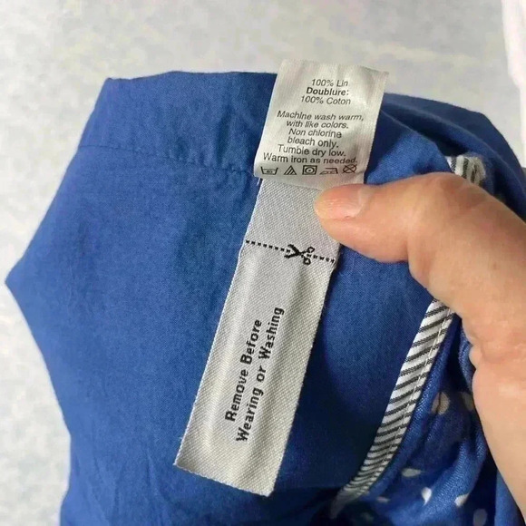 J. Crew Blue & White 100% Linen polka dot high-waisted lined skirt  SIZE 8 - Picture 12 of 12